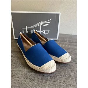 New Dansko Espadrille Slip On Flats Blue Leather Comfort Shoes Women’s 36